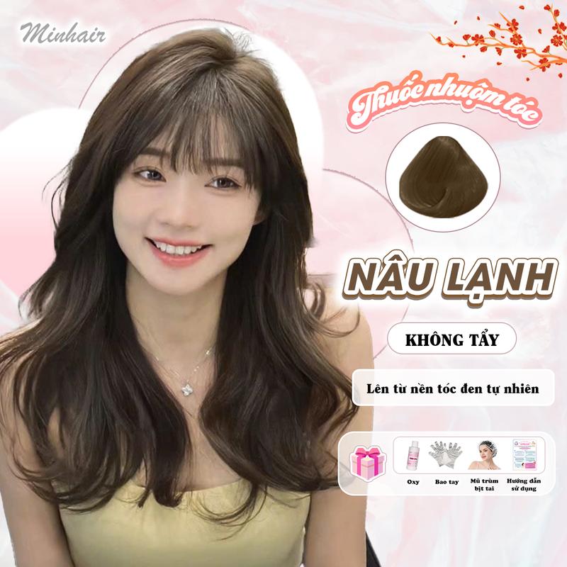 Thuốc nhuộm tóc Nâu Lạnh không cần tẩy tóc tặng kèm oxi trợ dưỡng và bao tay trùm đầu bịt tai Đổi Màu Tóc Nữ nâu trầm nâu lạnh Women