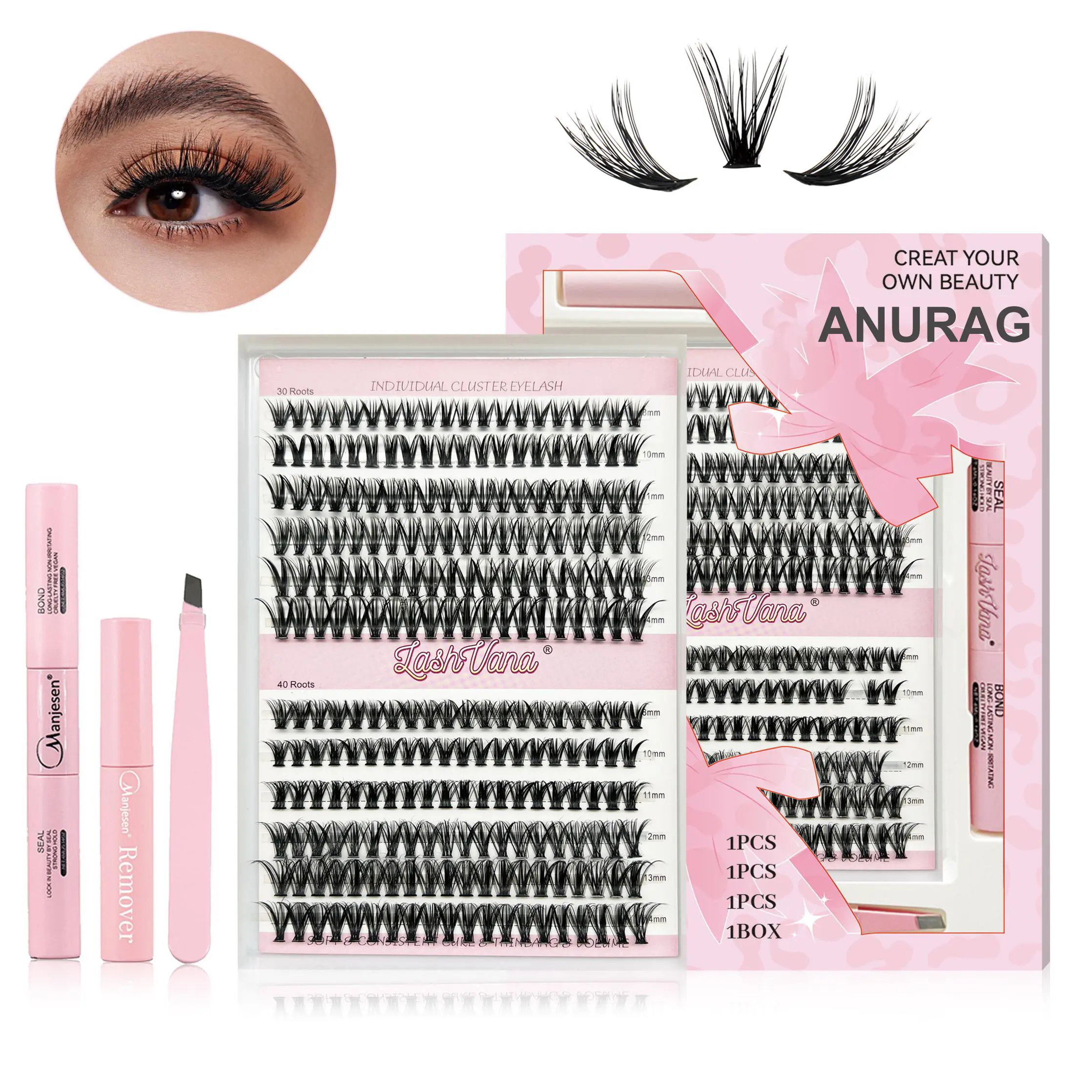 DIY  Eyelash Extension Kit 24 Eyelash Set Kit Individual Eyelashes Natural 9-17mm Kit with Applicator Tools Inside: Eyelash Adhesive and Sealant and Eyelash Tweezers for Beginners to Extend Eyelashes at Home (30D & 40D-0.07D-9-17MIX KIT)