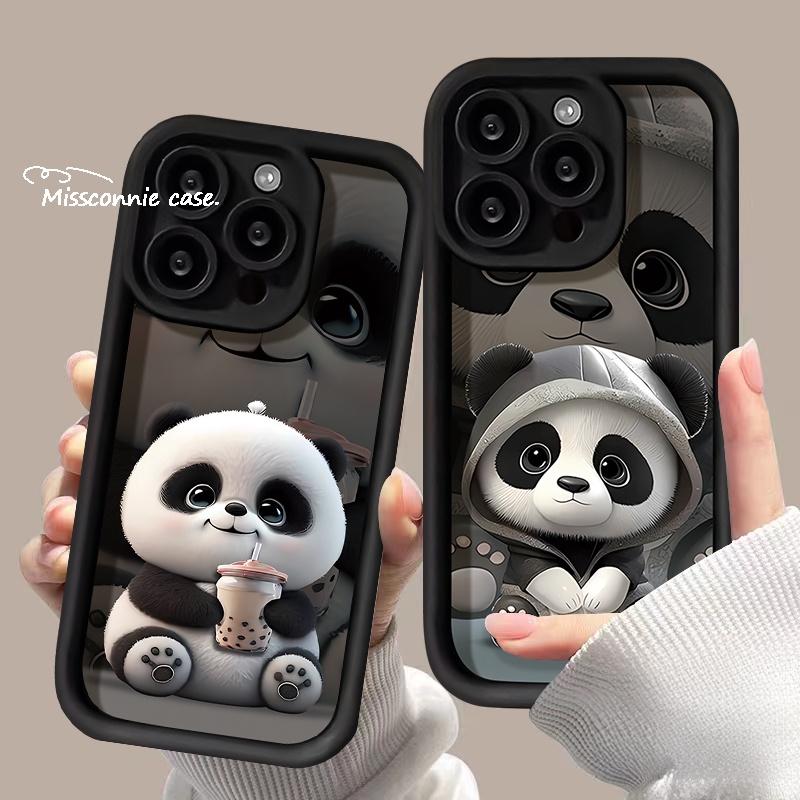 Product Introduction of Cute Cartoon Panda Angel Eyes Cartoon Phone Cover for Apple with Iphone 7 plus 11 14 15 13 12promax 8 6 Xr7 plus Xsmax Se 2020 Creative Panda Drink Milk Tea Black Tea Soft Cover16promax 16pro 16plus 16 35