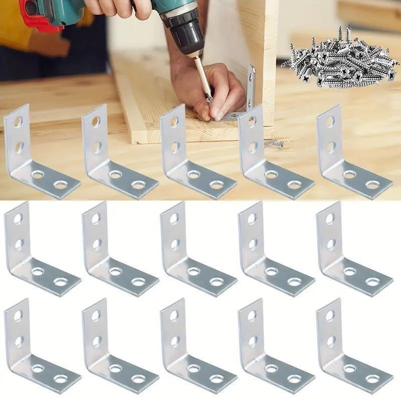 Product Introduction of L-shaped Corner Bracket with Screw, 90° Angle Corner Bracket with Screw, Universal Fastener for Wooden Furniture Cabinet Chair Drawer 4