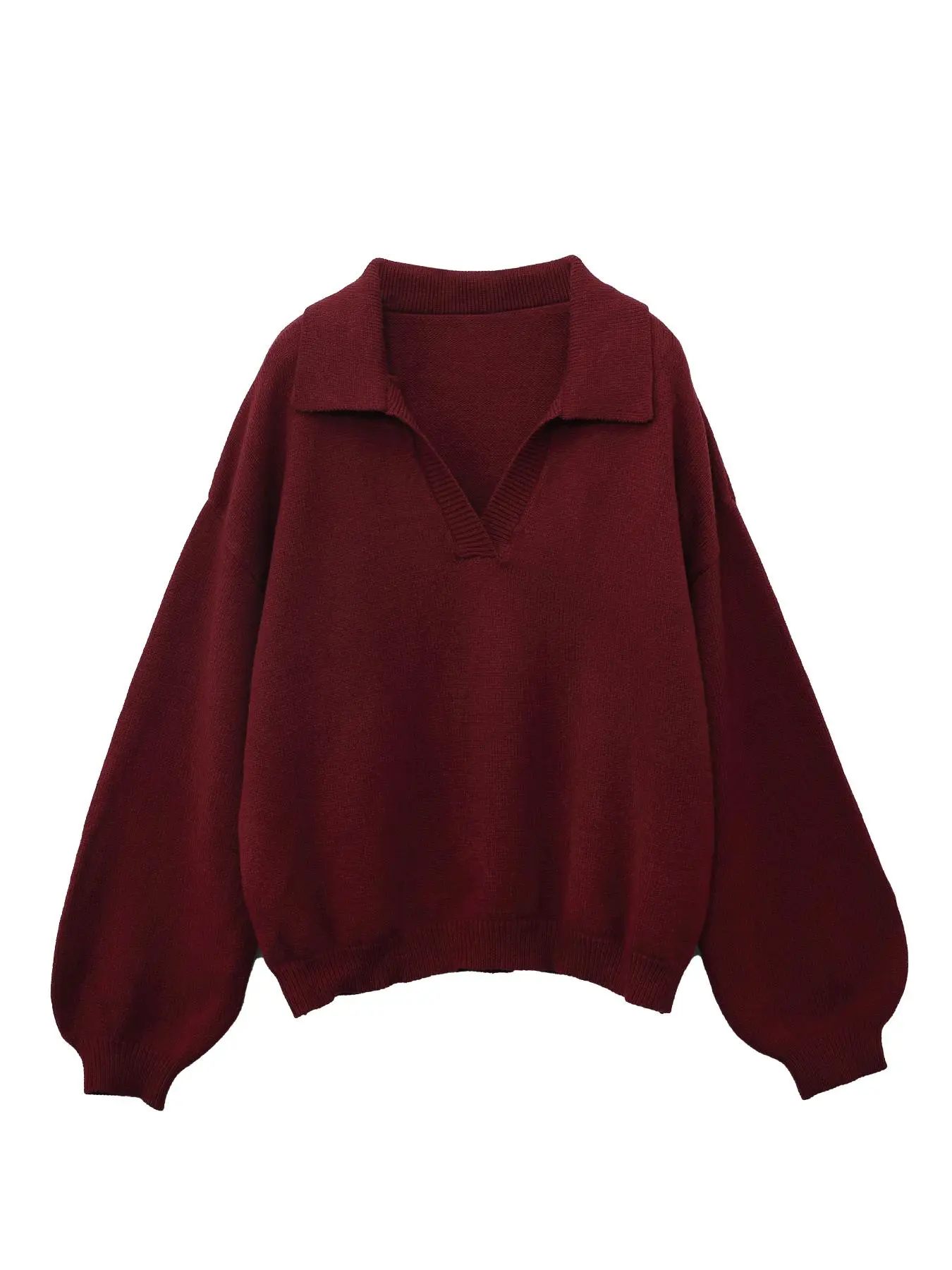 Women's Solid Drop Shoulder Polo Sweater, Casual Long Sleeve Collared Jumper for Fall & Winter, Fashion Ladies' Knitwear for Daily Wear
