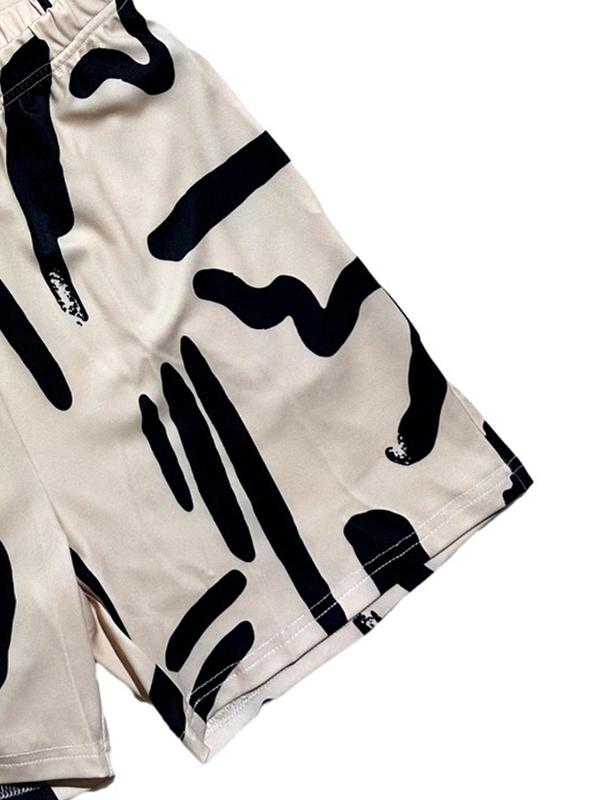 Two-Piece Set Women's All Over Geometric Print Set, Casual Short Sleeve T-shirt & Elastic Waist Pocket Shorts, Women's Two-piece Outfits for Daily Wear 4