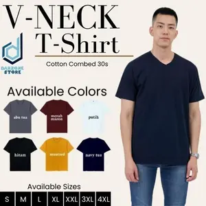 Baju Kaos Polos V Neck Pria Dewasa Lengan Pendek Size S-4Xl Combed Fit