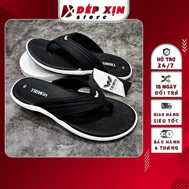 Dép Kẹp Nam Cao Cấp Triwin Quai Nhựa Mềm Đế Cao Su Chống Trơn (Đen) depkep DéP Đế Bằng Đồng Hoa GiàY Quai Hậu xỏ ngón dibien