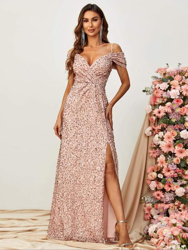 2022 European and American sexy elegant V-neck sling sequin evening dress 2022 European and American sexy elegant V-neck sling sequin evening dress