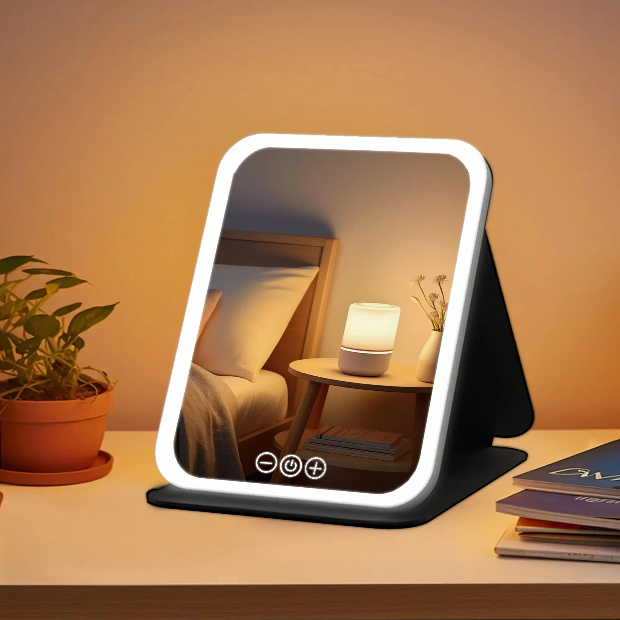 Portable LED Makeup Mirror, Foldable Makeup Mirror with Light, Desktop Fill Light Mirror for Student Dormitory & Office, Room Decor, Makeup Products