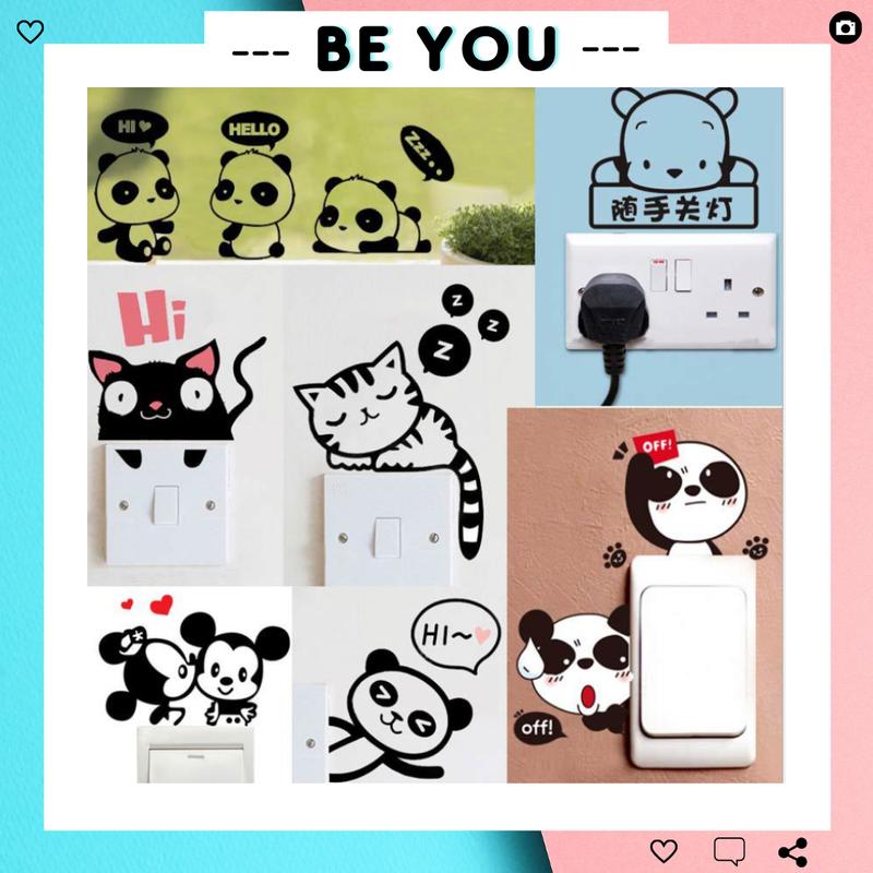 Decal Dán Tường Trang Trí Ổ Điện Ngộ Hình Chú Mèo Gấu Panda - Decor Phòng Ngủ Phòng Khách - BEYOU