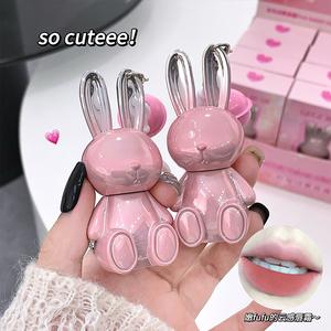 Gegebear โกโกหมีน้อยสีชมพูขนกระต่าย Mist Lip Cream Water Light Mirror White Color ติดทนนานลิปกลอส