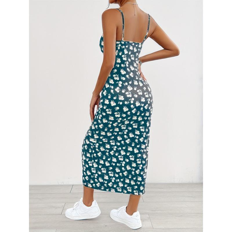Floral Print Split Hem Cami Dress, Elegant Sleeveless Spaghetti Strap Dress For Spring & Summer, Women's Clothing Formal Womenswear Workwear Comfort 8