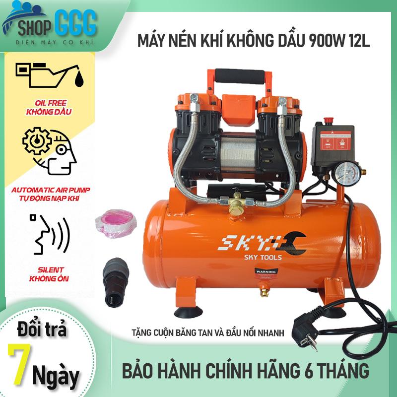 Máy nén khí không dầu 12l 900w chính hãng - Nén 8kg, tự động nạp ngắt khí, tốc độ nạp khí nhanh - Phun sơn, bắn đinh, bơm hơi. Tặng đầu nối nhanh, băng tan máy  nén