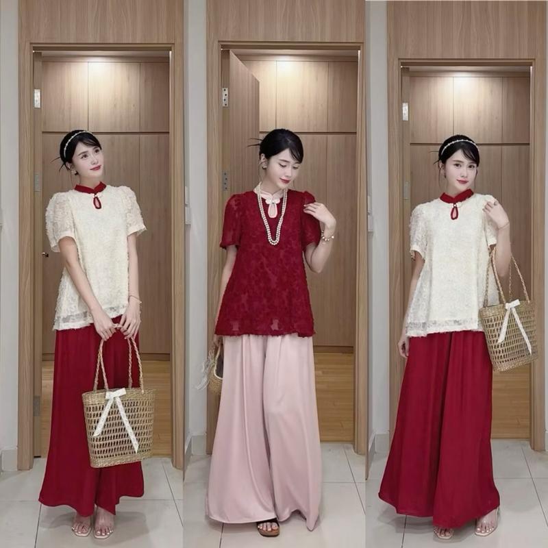  Có bigsize 92kg- Set áo lông vũ PHỐI CỔ NÚT cách tân kèm quần lụa mềm mịn pháp phục cao cấp  tặng vòng tay gỗ hoặc đá  