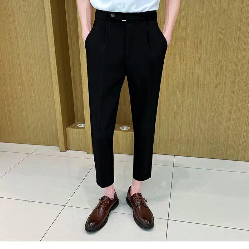 Product Introduction of New Summer Thin and All-Matching Casual Suit Pants Man's Belt Adjustable Solid Color British Slim Fit Skinny Pants Men's Fashion 12