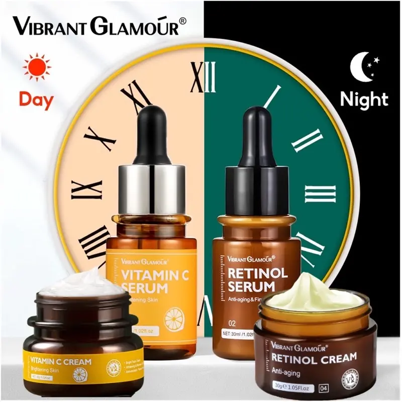 (ISI 4pcs) PAKET Siang dan Malam (Retinol Cream, Retinol Serum, Vitamin C Cream, Vit C Serum) VIBRANT GLAMOUR TERMURAH Memutihkan 1