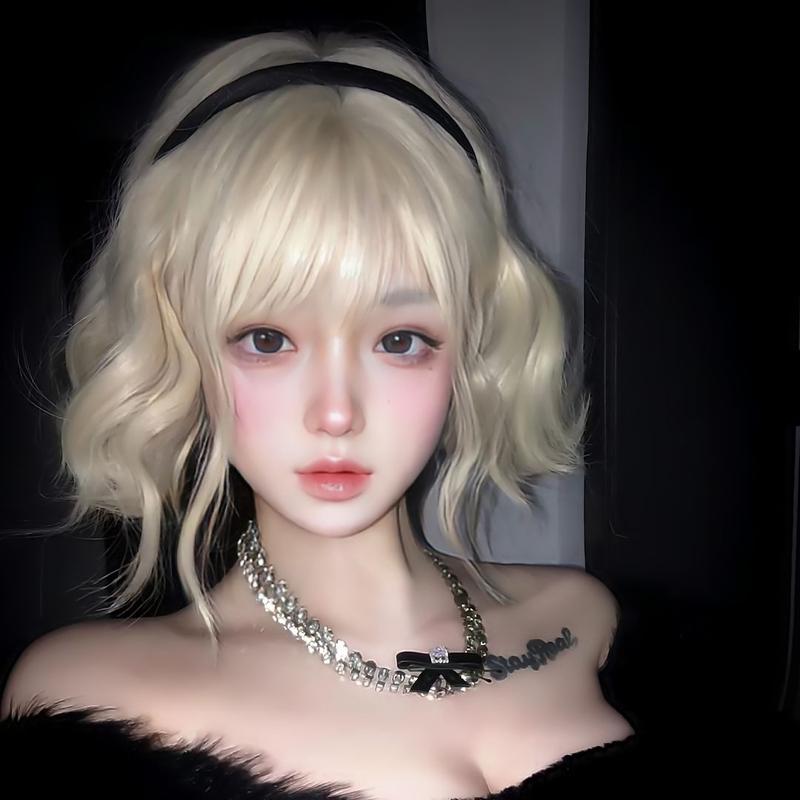 Product Introduction of 2024 Creamy-white Wig Women's Short Hair Cute Anti-Aging Short Curly Hair Small Curls Bobhaircut Artificial Human Hair Natural Full-Head Wig 1