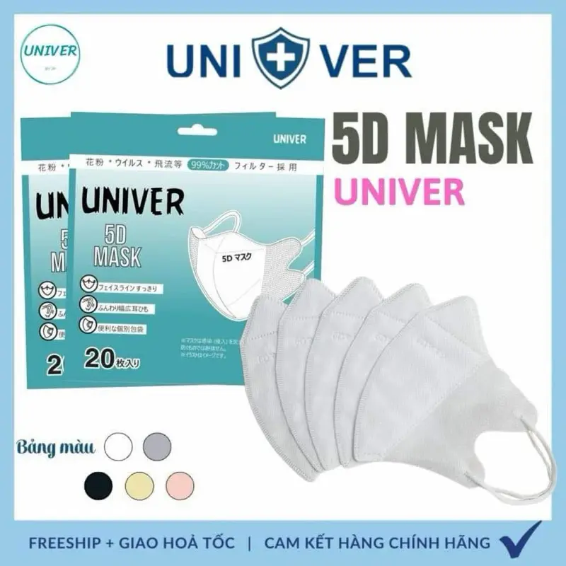 500c Khẩu Trang UNIVER 5D MASK 3 lớp Chống Bụi Mịn Chống Nắng Hiệu Quả