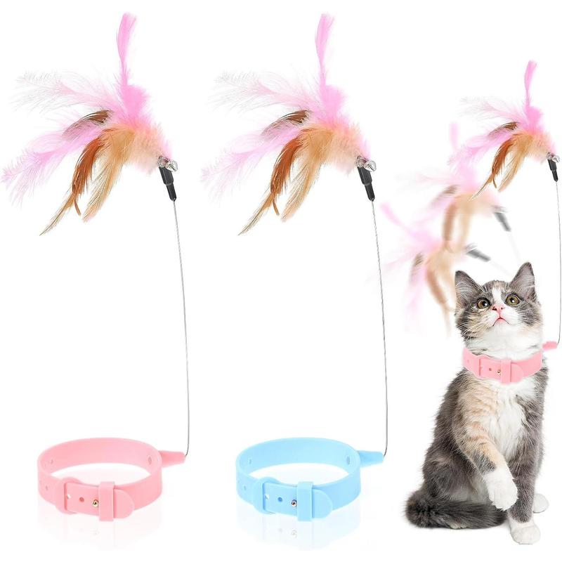 2Pcs Cat Collar Toy, Adjustable Cat Feather Neck Collar Toy Cat Teasing ...