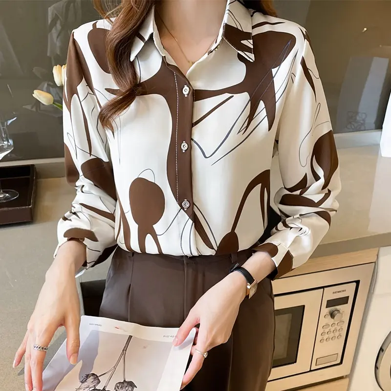 Áo Sơ Mi Hoa, Phong Cách Hàn Quốc, Đầu Xuân, Dáng Rộng Vừa Vặn, Dài Tay, Áo Mặc Trong Thường Ngày Hàng Có Sẵn Thích Hợp Cho Nữ