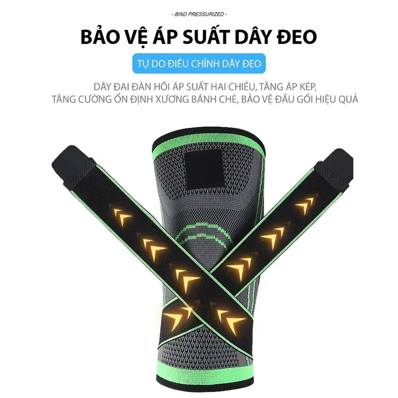 Bó gối có dây đai quấn trợ lực vải dệt kim 3D thoáng khí AL7720 Đai Quấn Bảo Vệ Đầu Gối Trợ Lực Thể Thao 4