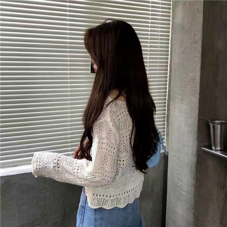 Product Introduction of Áo Len Lụa Lạnh Thiết Kế khoét Cổ Chữ V, Dành Cho Phụ Nữ, Mặc Mùa Hè, Mùa Xuân Và Mùa Thu, Tay Áo Dài, Thích Hợp Cho Các Cặp Ngoại Với Áo Cánh Điều Hòa Không Khí Mỏng, Áo Chống Nắng Ngắn 19