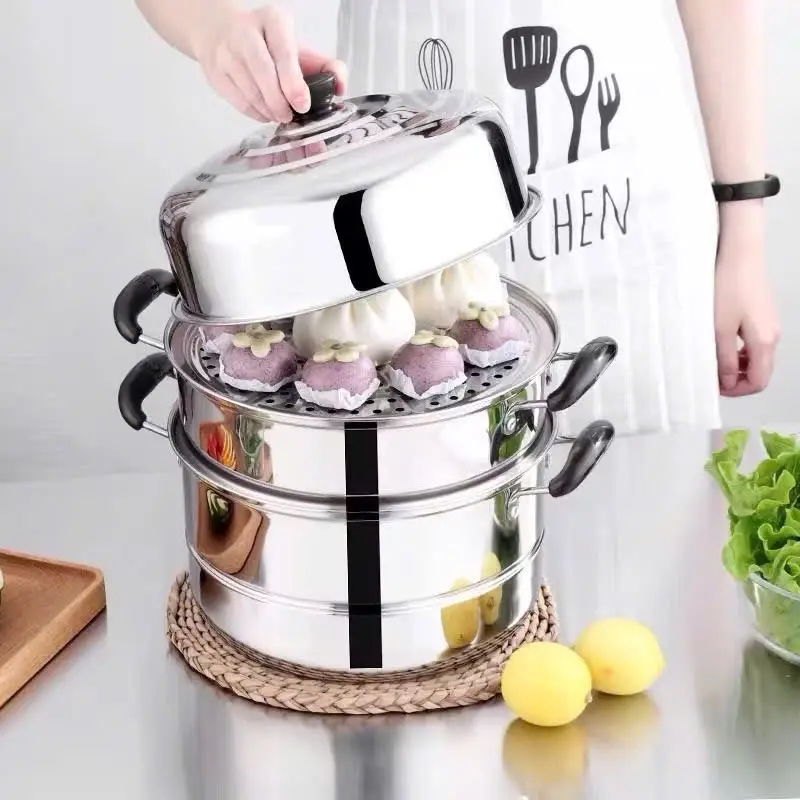 Nồi hấp 3 tầng Inox 430 chống gỉ sét size 28cm