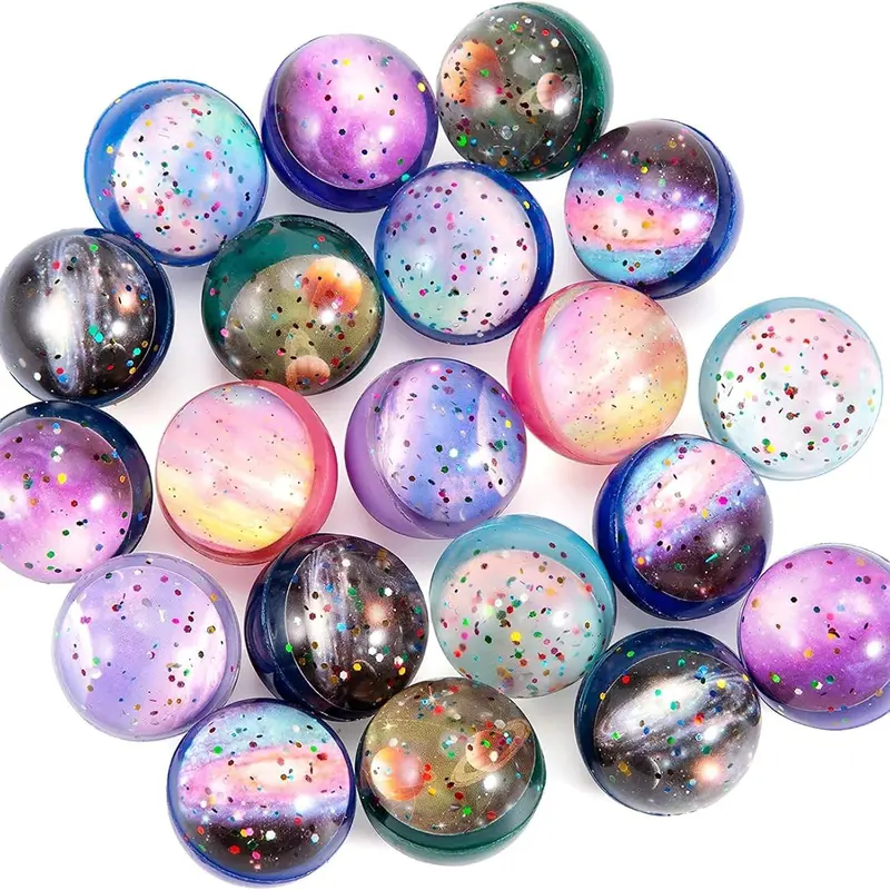 15 PCS Space Planets Starry Sky Theme Bouncy Balls, 32mm Rubber Balls Colorful Starlight Galaxy for Kids Party Bag, Stocking Filler Prizes Festival Birthday Gifts 0