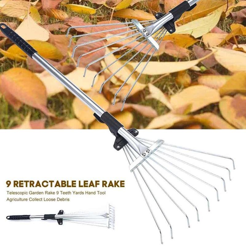 Grass Rake 9 Teeth Stainless Steel Rake Adjustable Steel Rake With Handle Gardening Rake L6K4 0