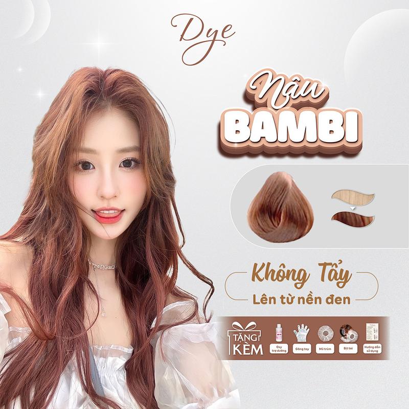  Thuốc Nhuộm Tóc màu Nâu Bambi nâng tone sáng da trẻ trung nữ tính có tặng kèm bao tay mũ trùm bịt tai Đổi Màu Tóc Dưỡng Tóc 