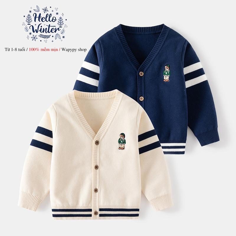 Áo cadigan bé trai WELLKIDS Áo len cho bé kiểu dáng Hàn Quốc mùa thu đông 2025