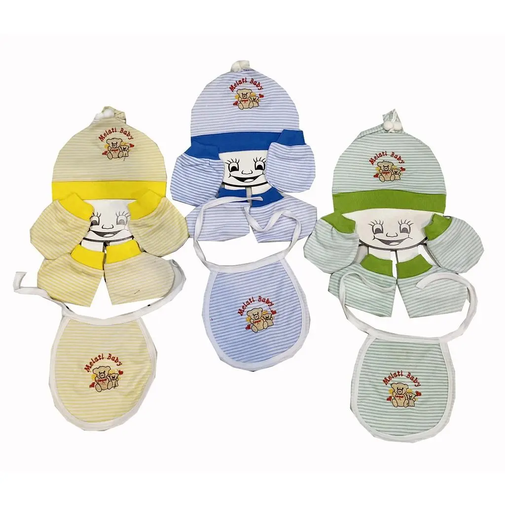 ISI 3 SET Ciput Topi Bayi 1 Set Lengkap Sarung Tangan Plus Kaos Kaki Model Salur Terbaru Bisa COD