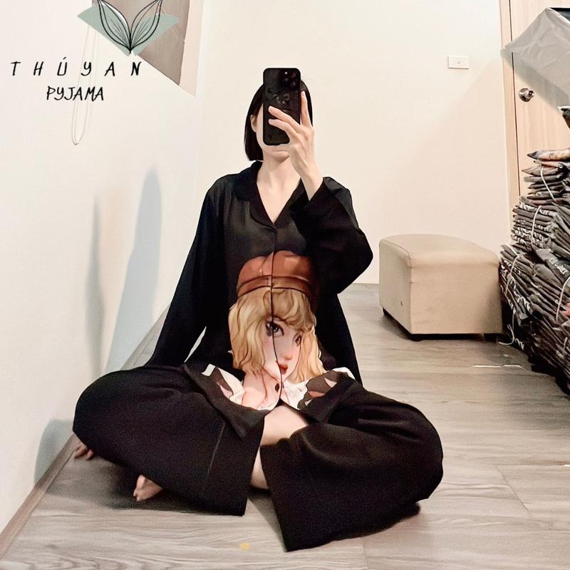 Bộ Pijama Bigsize cô gái mũ nâu tay dài mặc nhà dành cho nữ, mẹ bầu từ 60kg - 90kg. 3