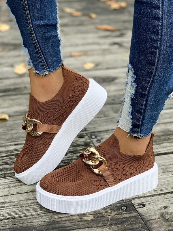 Women's Fashionable Chain Decorated Platform Sneakers, Casual Comfortable Sports Shoes for Daily Wear, Female All-match Round Toe Shoes for Daily Wear 4