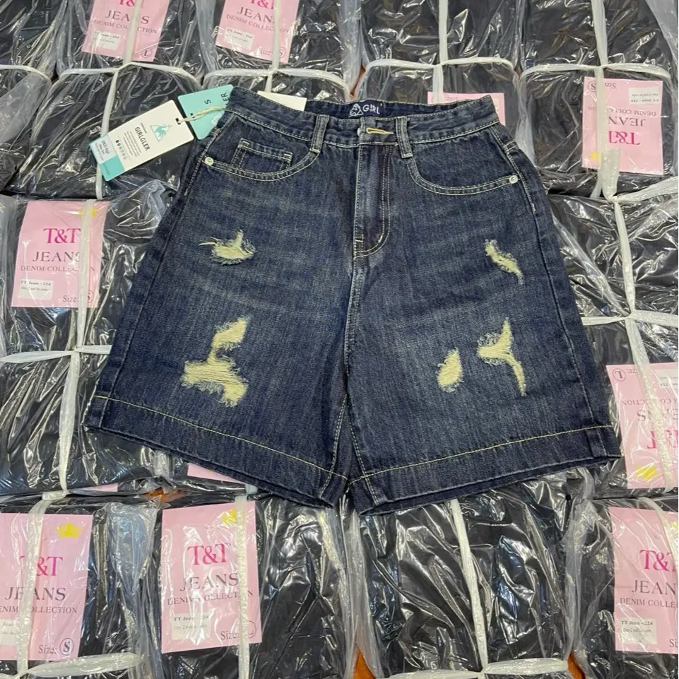 Quần jeans short ngố nữ lưng cao form ôm, rách,kiểu chất jeans ko giãn LS size: S M L