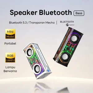 Cyberpunk Speaker Bluetooth Super Bass Double Subwoofer Music Speaker Portabel Nirkabel Rgb 7 Color Light Transparent Mecha