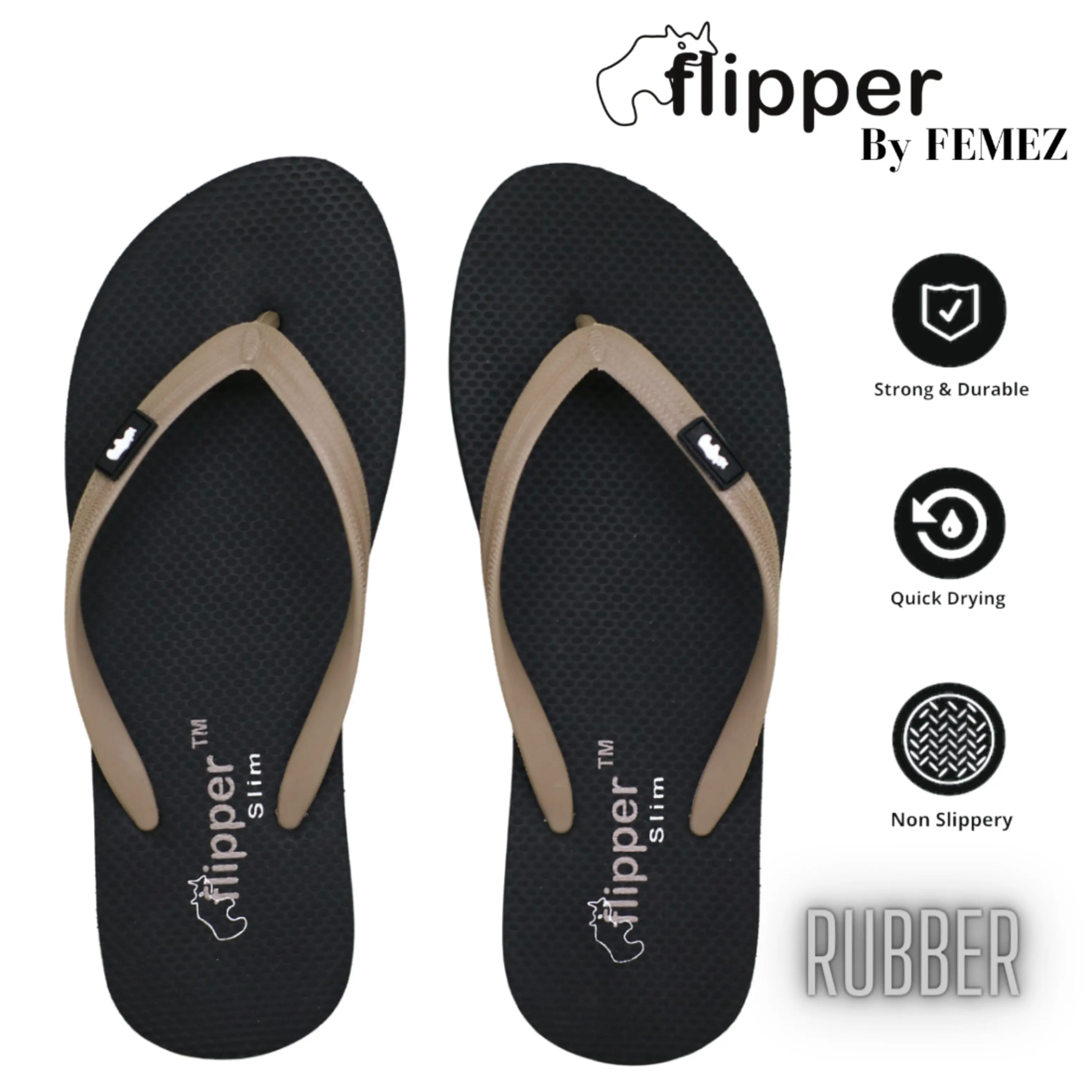 ORIGINAL Sandal Jepit Japit Wanita FLIPPER by FEMEZ GIRL Hitam Coklat Rubber Karet sandal