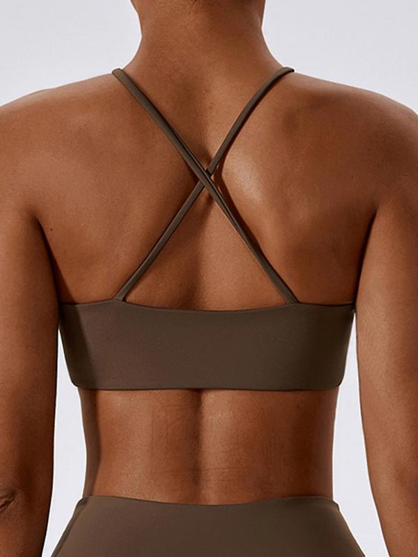Women's Criss Cross Backless Sports Bra, Solid Color Soft Comfortable Breathable Athletic Bra for Yoga Gym Workout, Lady Activewear Valentine's Day 7