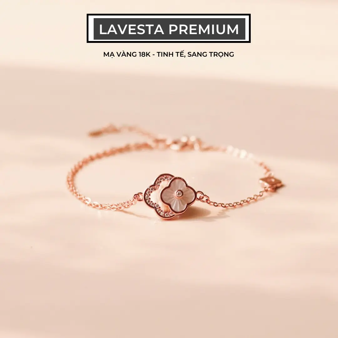 Lắc tay nữ mạ vàng hồng 18K cao cấp LAVESTA LAV061 cỏ 4 lá đôi thiết kế mới sang chảnh, thời thượng Dorothy