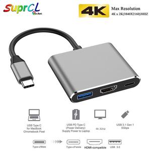 USB C to HDMI Adapter, Type c OTG 3 in 1 Hub, 4k HDMI & PD Fast Charging USB C To HDMI USB Hub Type C Female Converter