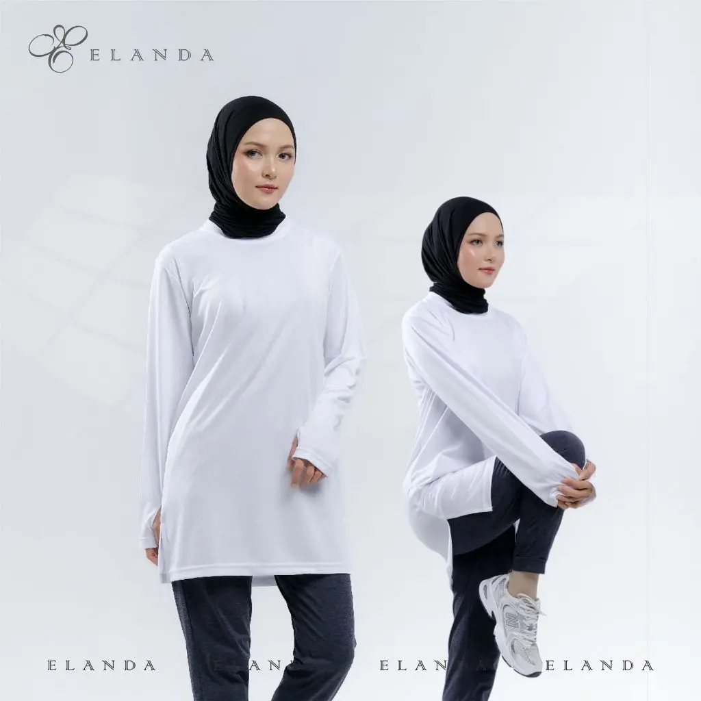 Elanda Baju Olahraga Muslimah Kaos Wanita Muslim Lengan Panjang Dry fit Lari Running Jogging