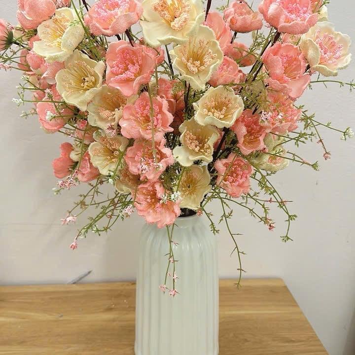 Combo 5,10 cành hoa trà gạo cổ mầu hồng mầu kem cao 60cm gồm 5 bông hoa và 10 búp non trang trí phòng . bàn để bàn Decor Bàn Trang Trí Nhà phổ cập hoa hoa trà