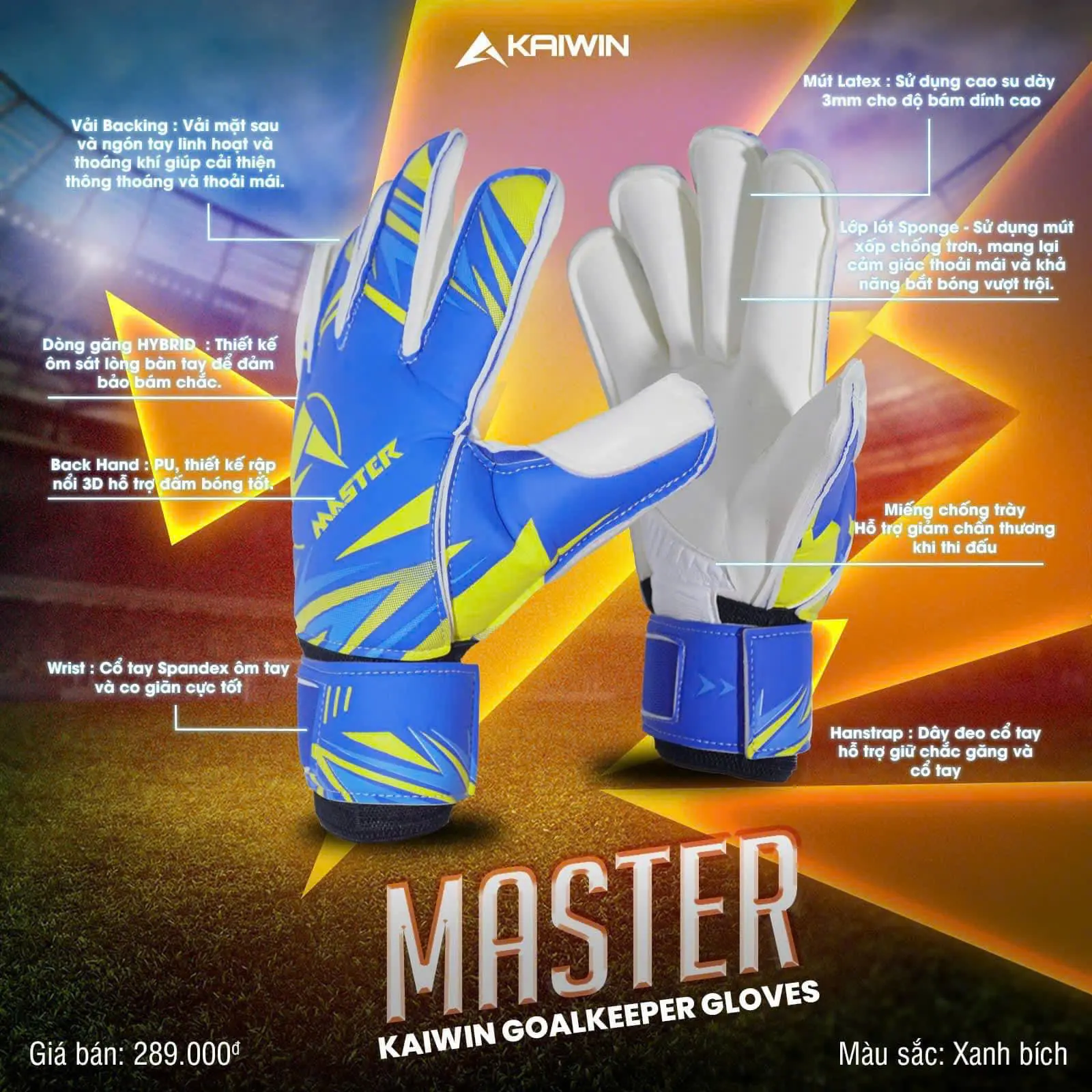 Găng tay thủ môn chuyên nghiệp KAIWIN MASTER dành cho Người Lớn và Trẻ Em bóng đá,chất liệu Latex dày 3mm Chống Trơn Sport Cao Su găng  kaiwin Bao Tay găng  tay