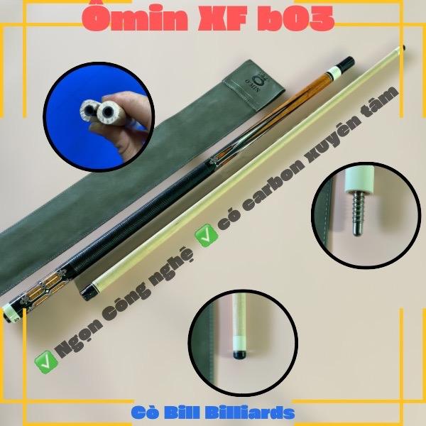 Cơ bida lỗ Omin XF B03 - ngọn mộc công nghệ có carbon xuyên tâm 55cm ( tặng kèm 9 món phụ kiện + thay sẵn đầu sasaki japan và kính free ) Sport