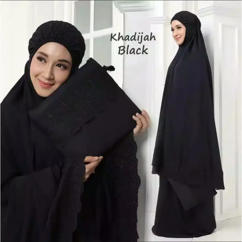 Mukena Dewasa Siti Khadijah Katun Polos Hitam Cokelat Navy Putih 6