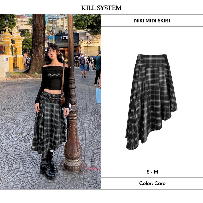 Chân váy caro dáng dài NIKI vạt chéo - KILLSYSTEM