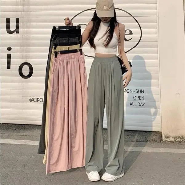 Quần Ống Rộng Nữ Vải Đũi Mát Siêu Hót Nhiều Màu Cạp Cao Lưng Chun Co Dãn Dễ Mặc 0