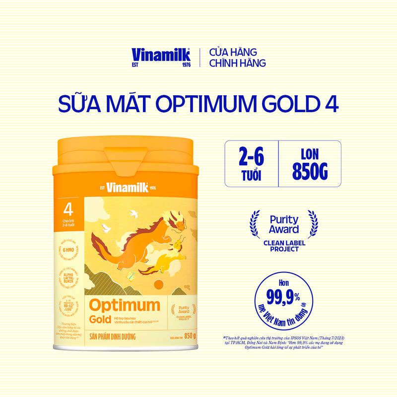 Sữa bột Optimum Gold 4 Vinamilk cho trẻ từ 2-6 tuổi, hộp thiếc 850g
