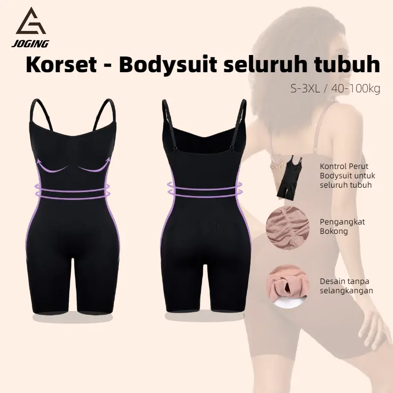 2PCS Shapewear Wanita Korset Full Bodysuit S-3XL pengangkat pinggul dan pinggang Pakaian dalam tubuh selempang elasti 3028