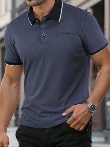 Men's Regular Fit Letter Print Polo Shirt, Casual Short Sleeve Top for Summer, Fashion Men's Clothes for Daily Wear