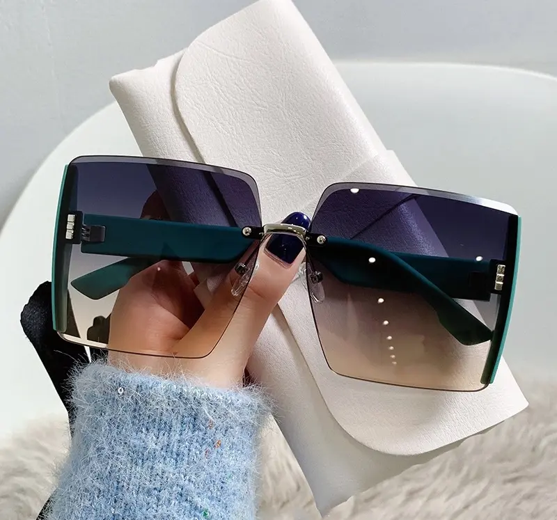 BS05 [Kacamata + BOX] Kacamata Fashion Wanita Tanpa Bingkai Hitam Perempuan Eyewear Sunglasses Lensa 3