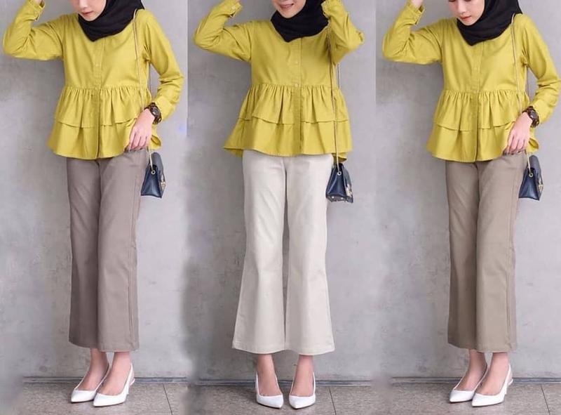 Product Introduction of Celana Cutbray Kancing Casual Basic Wanita Bahan Katun Twill Combed Ukuran Standar Kain Melar Nyaman Panjang Tebal Stretch Baggy Fit 8