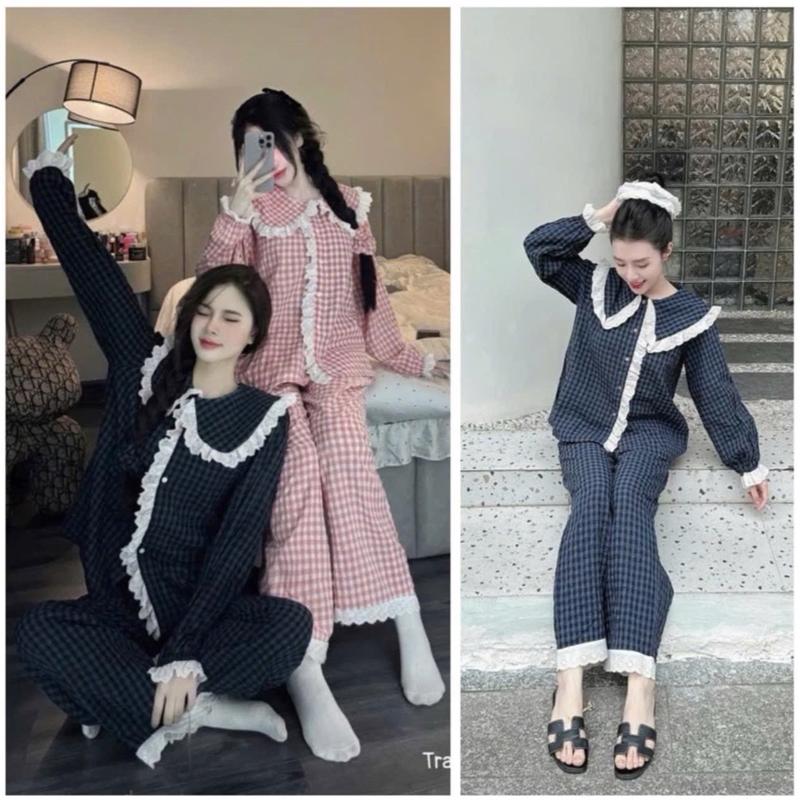  Set cổ nhọn ren  vải cotton xốp  áo dài quần dài Nữ by C-store86 